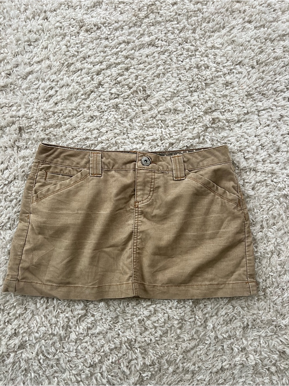 Khaki Cotton Mini Skirt with Front Pockets